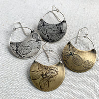 Hydrangea Crescent Earring: Sterling Silver or Brass