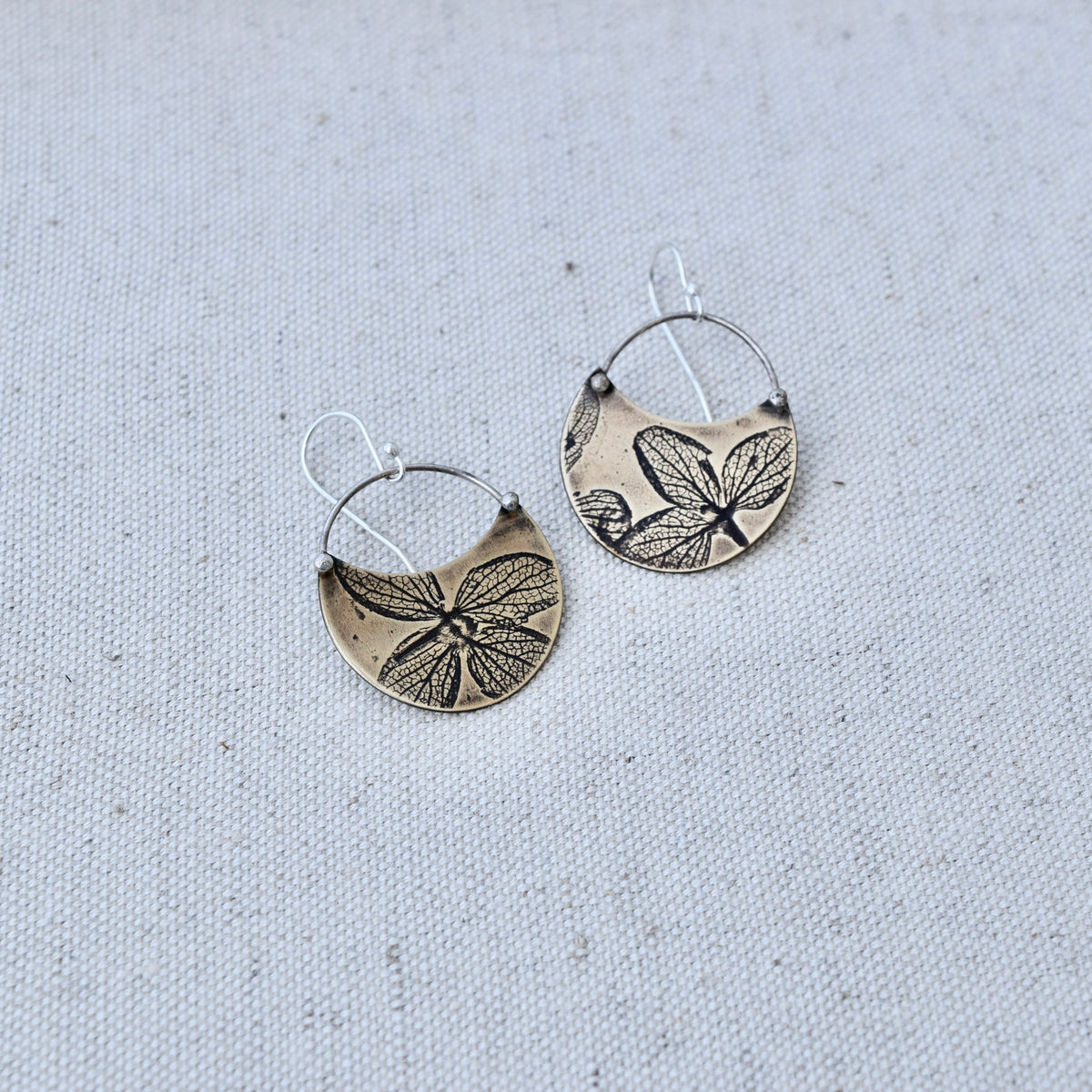 Hydrangea Crescent Earring: Sterling Silver or Brass