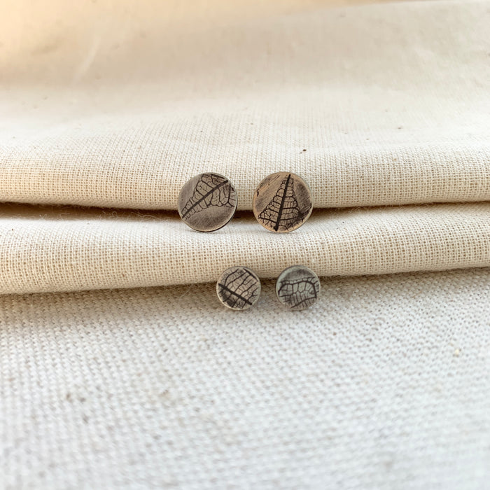Leaf Impression Studs in Sterling Silver