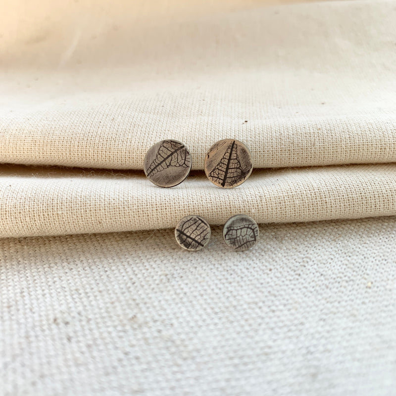 Leaf Impression Studs in Sterling Silver