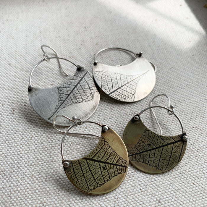 Leaf Crescent Earring: Sterling Silver or Brass
