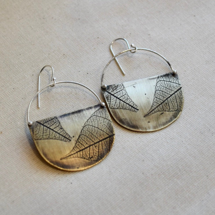 Leaf Basket Earring: Brass or Sterling Silver