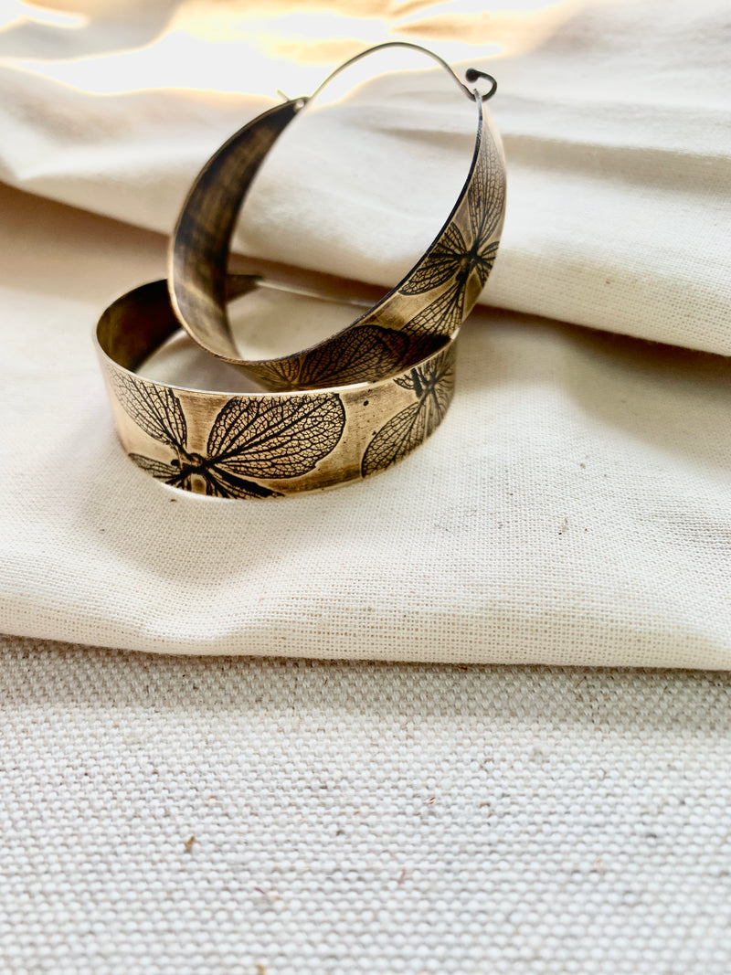 Hydrangea Hoop Earrings: Brass or Sterling Silver