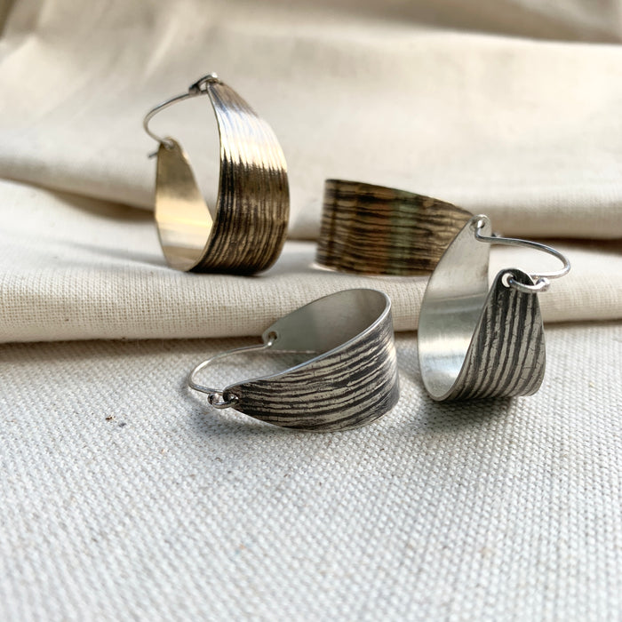 Woodland Hoop Earring: Brass or Sterling Silver