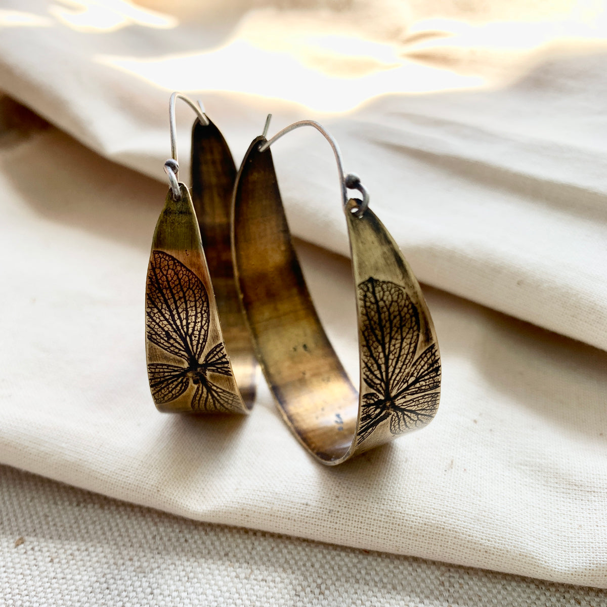 Hydrangea Hoop Earrings: Brass or Sterling Silver