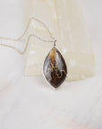 Suture Ammonite Fossil Pendant Necklace | Oak Leaf Pattern | Brown Fossil Jewelry | Handmade Sterling Silver on 18" Sterling Chain