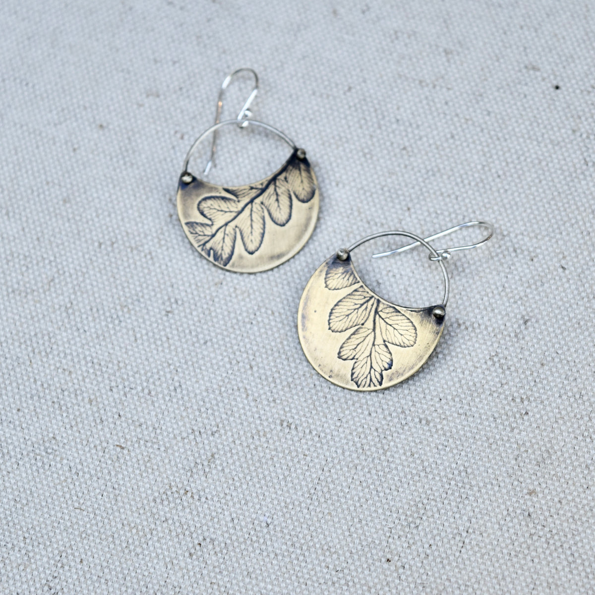 Fern Crescent Earring: Sterling Silver or Brass