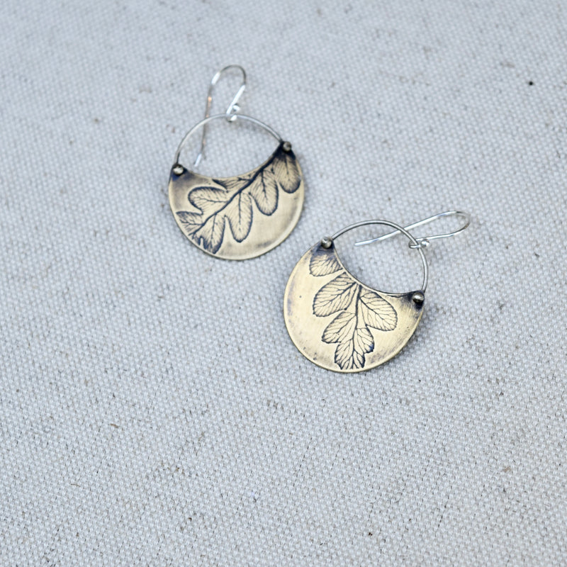 Fern Crescent Earring: Sterling Silver or Brass