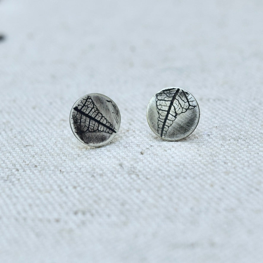 Leaf Impression Studs in Sterling Silver