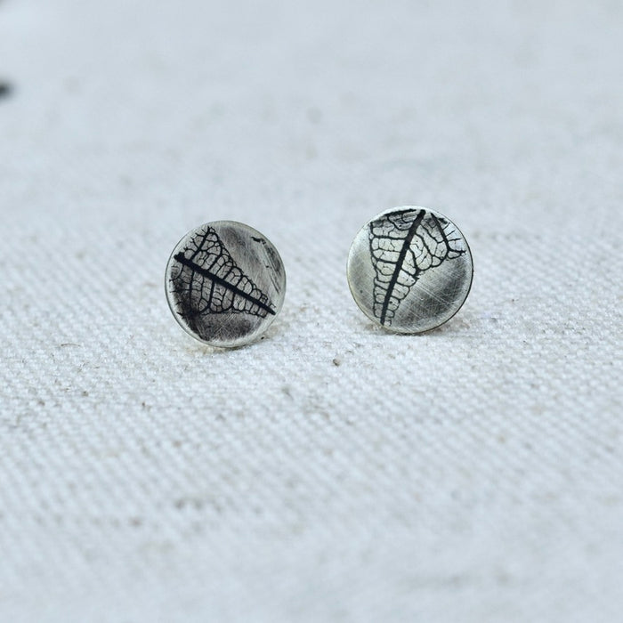 Leaf Impression Studs in Sterling Silver