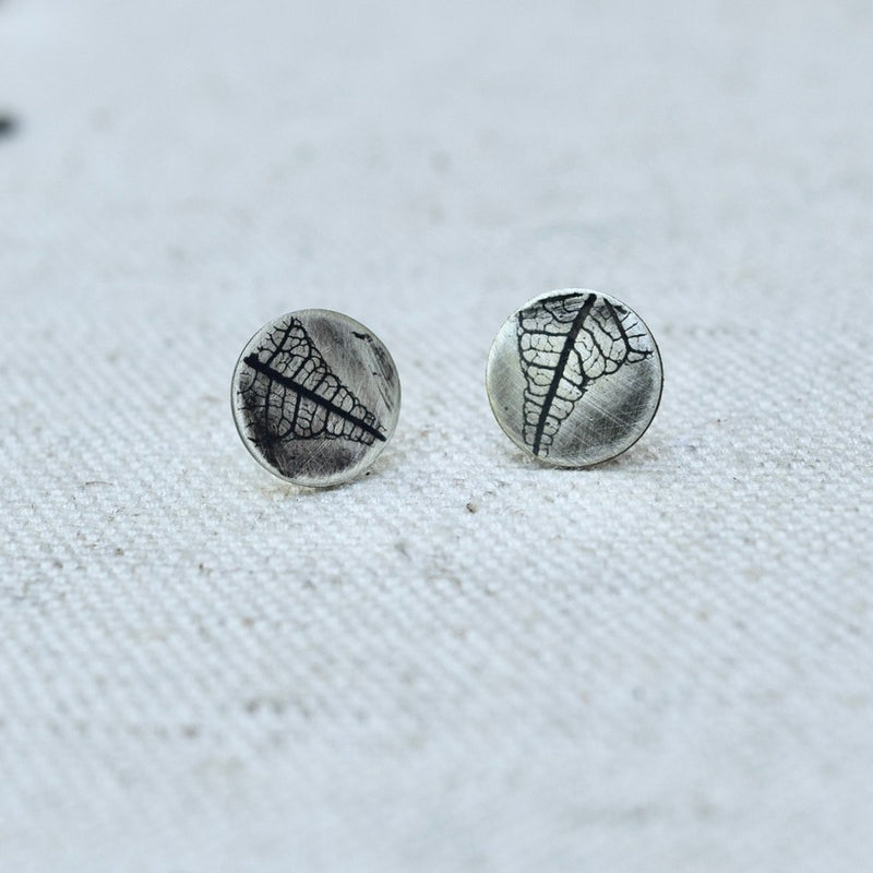 Leaf Impression Studs in Sterling Silver