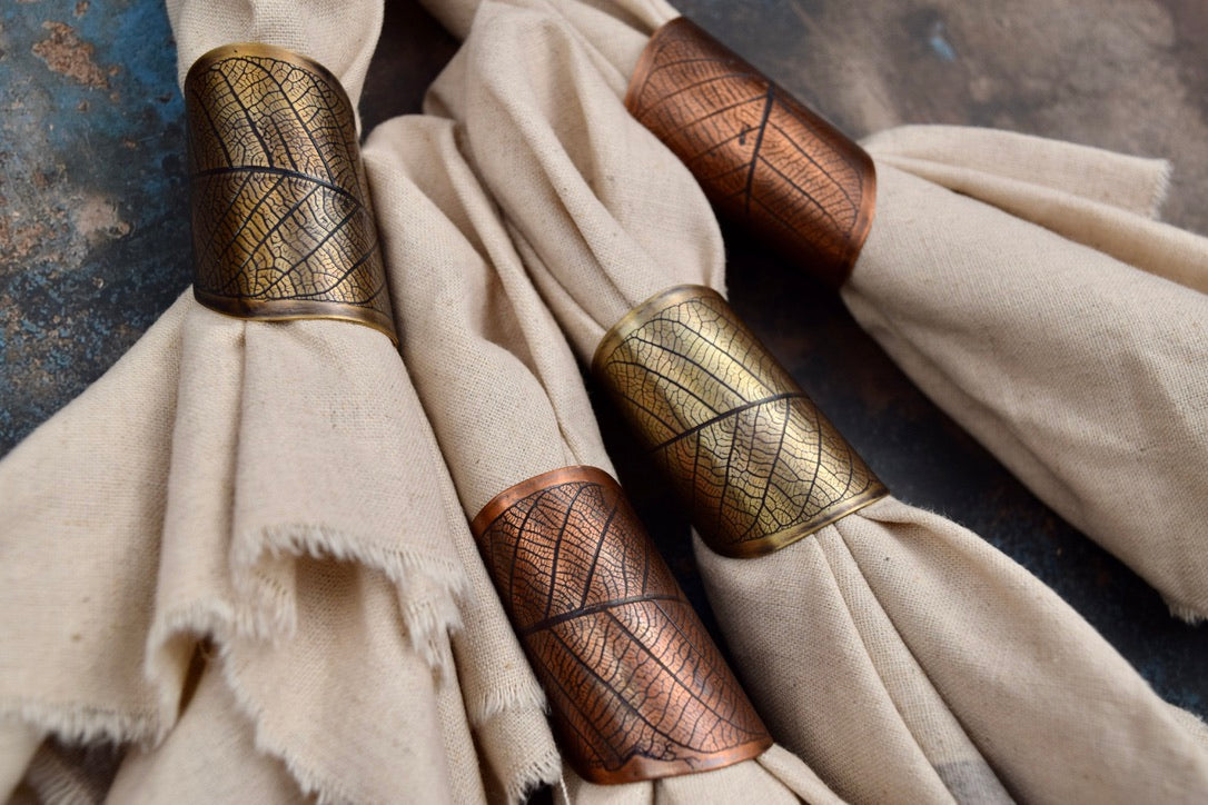 Leaf Impression Napkin Ring Set