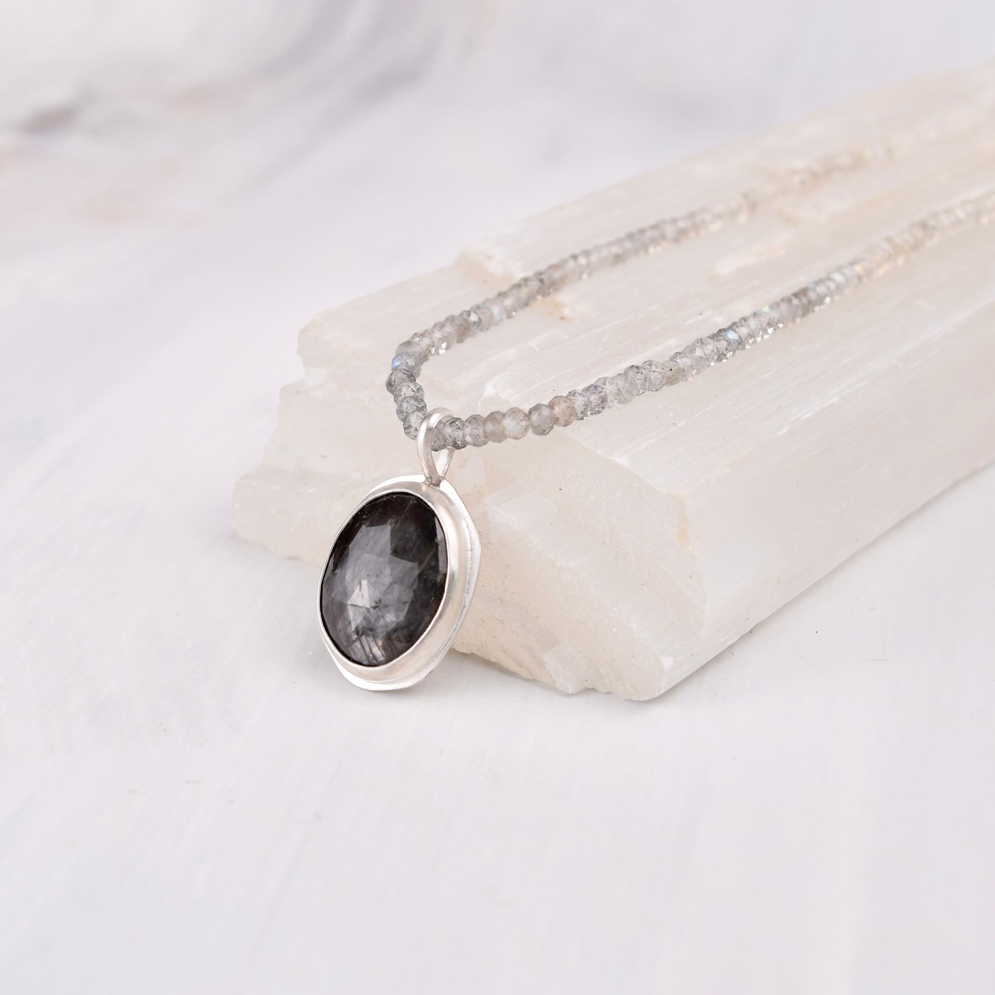 Morning Tide — Grey Sapphire, Ombre Labradorite &amp; Rainbow Moonstone Necklace