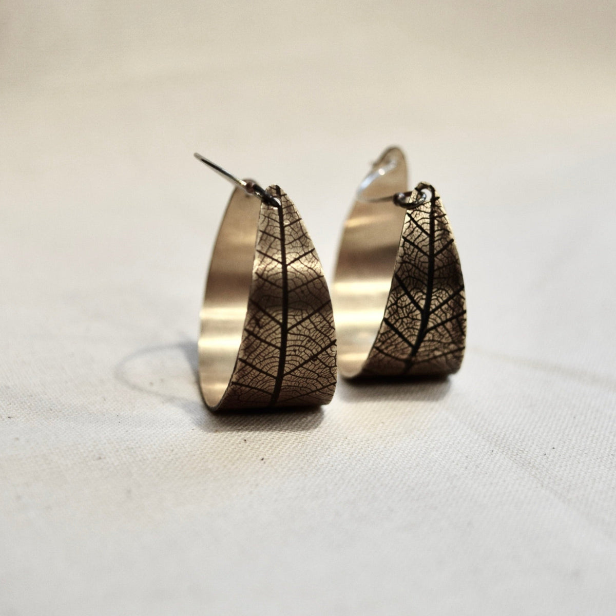 Leaf Hoops: Brass or Sterling Silver