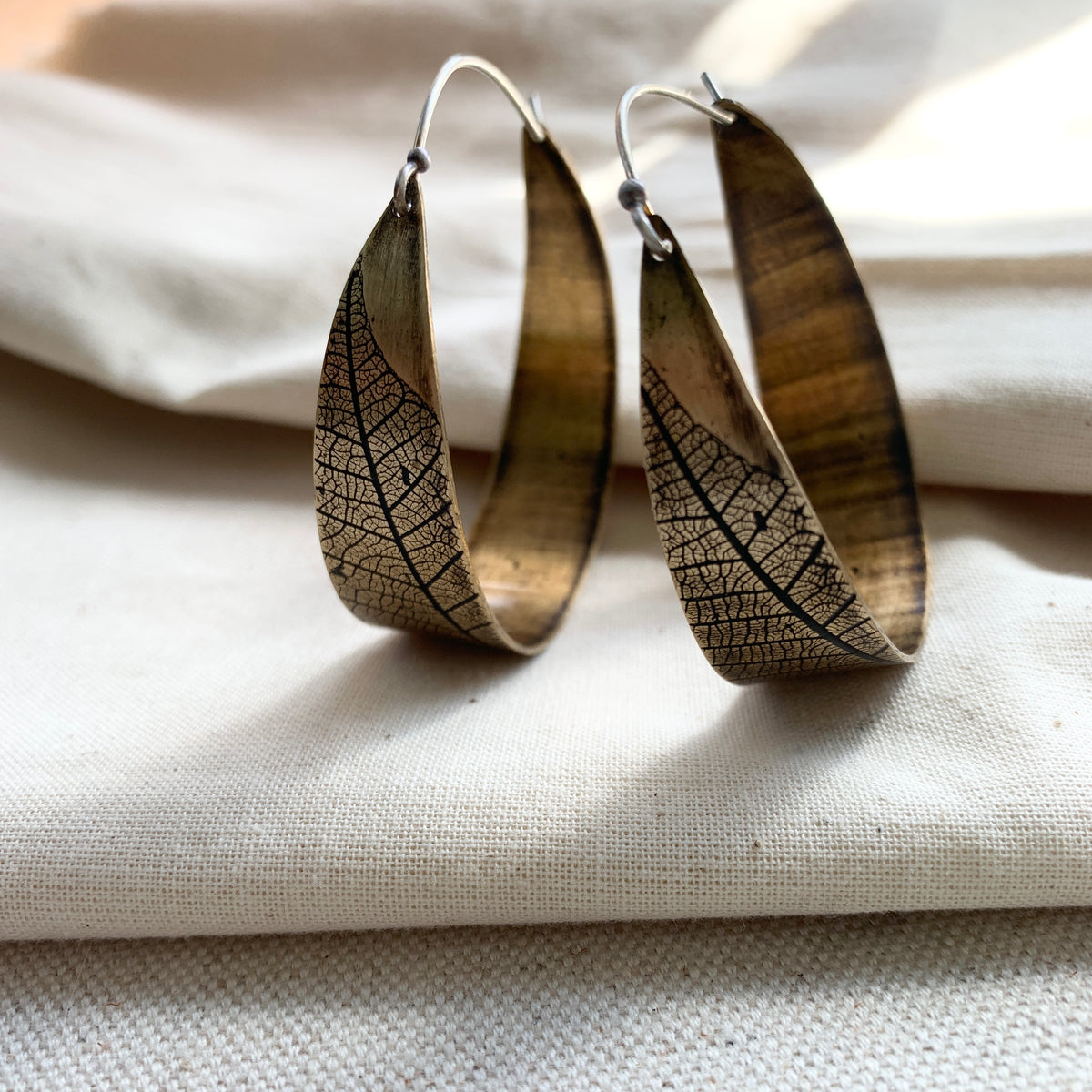 Leaf Hoops: Brass or Sterling Silver