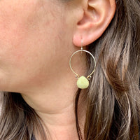 Lemon Jade Briolette Hoop Earrings | Handmade Sterling Silver Hoops | Artisan Gemstone Earrings