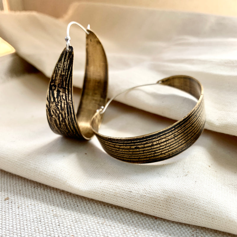 Woodland Hoop Earring: Brass or Sterling Silver