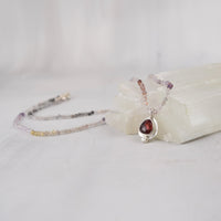 Ruby Pendant Necklace, Ombre Tourmaline Beaded Strand, Sterling Silver One-of-a-Kind Gemstone Necklace, Silk-Strung, 18"