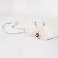 Ruby Pendant Necklace, Ombre Tourmaline Beaded Strand, Sterling Silver One-of-a-Kind Gemstone Necklace, Silk-Strung, 18"