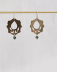 Wander With Me Earrings, Brass Pierced Botanical Dangle, Turquoise