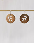Prairie Sun Earrings, Disc & Falling Leaf Branch in Brass