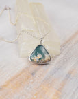Aqua Plume Agate Doublet Necklace | One of a Kind Gemstone Pendant | Handmade Sterling Silver on Sterling Chain
