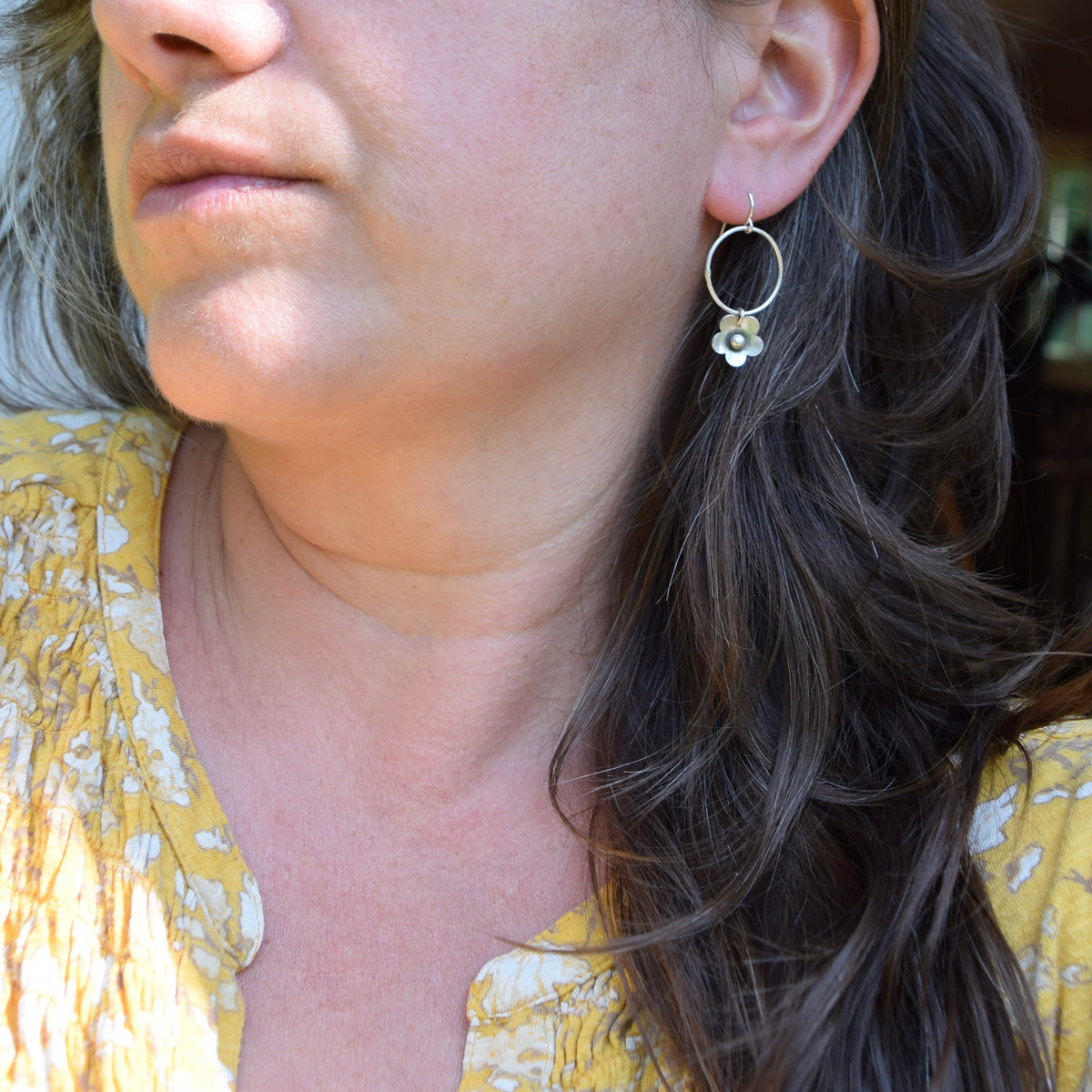 Canyon Moon Blossom Earrings, Botanical Dangle, Sterling Silver or Mixed Metal
