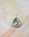 Aqua Plume Agate Doublet Necklace | One of a Kind Gemstone Pendant | Handmade Sterling Silver on Sterling Chain