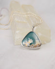 Aqua Plume Agate Doublet Necklace | One of a Kind Gemstone Pendant | Handmade Sterling Silver on Sterling Chain