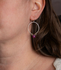 Ruby Briolette Hoop Earrings | Handmade Sterling Silver Hoops | Artisan Gemstone Earrings