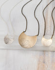Pressed Hydrangea Crescent Necklace| Hydrangea Flower Impression Necklace| Botanical Impression Jewelry