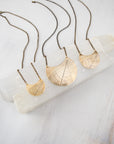 Crescent Leaf Necklace, Sterling Silver or Brass Botanical Pendant, Handmade Nature Jewelry