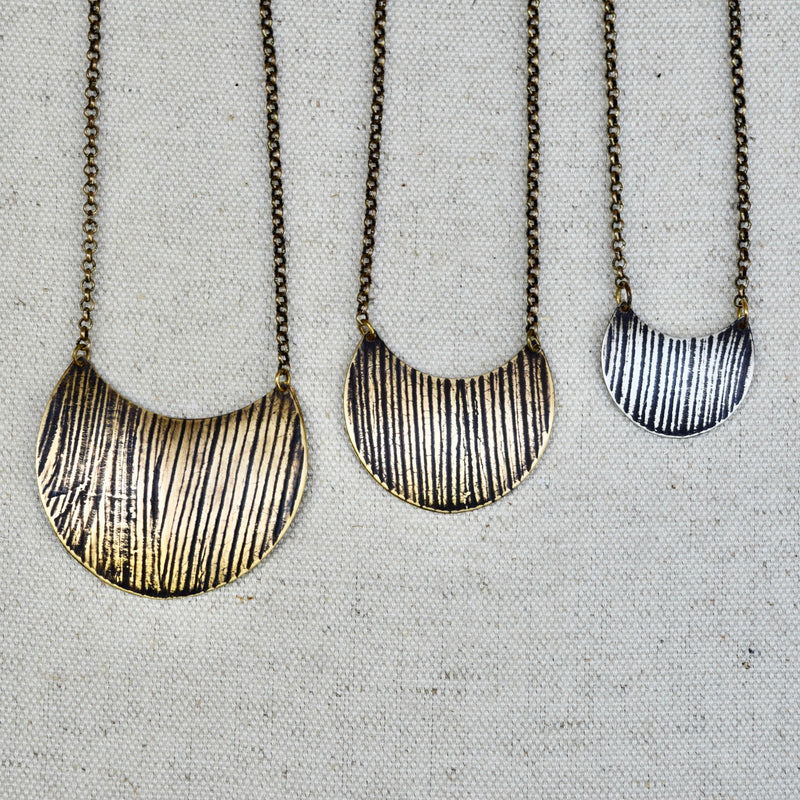 Woodland Crescent Necklace: Sterling Silver or Brass