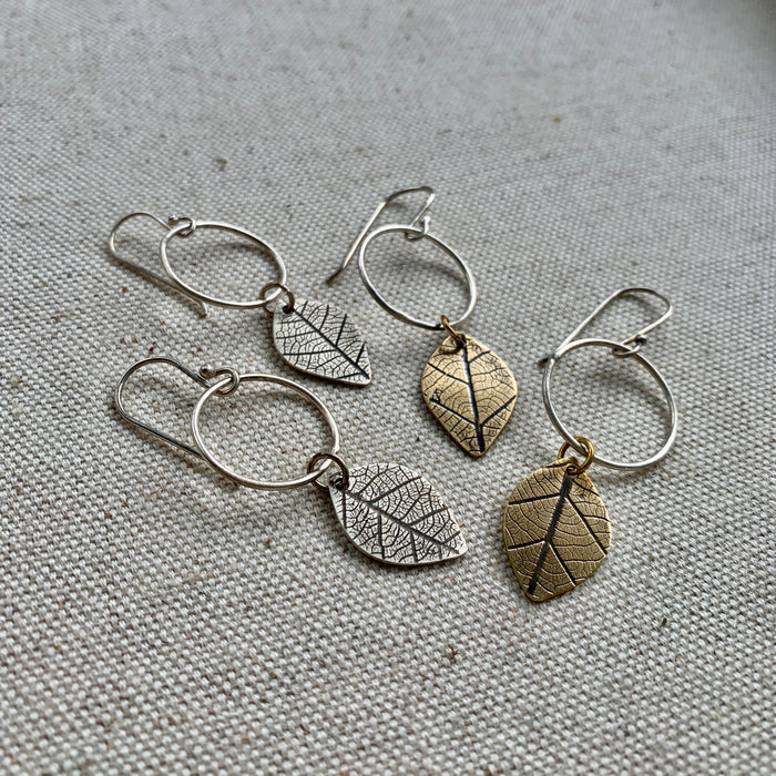 Leaf Moon Earring: Sterling Silver or Brass