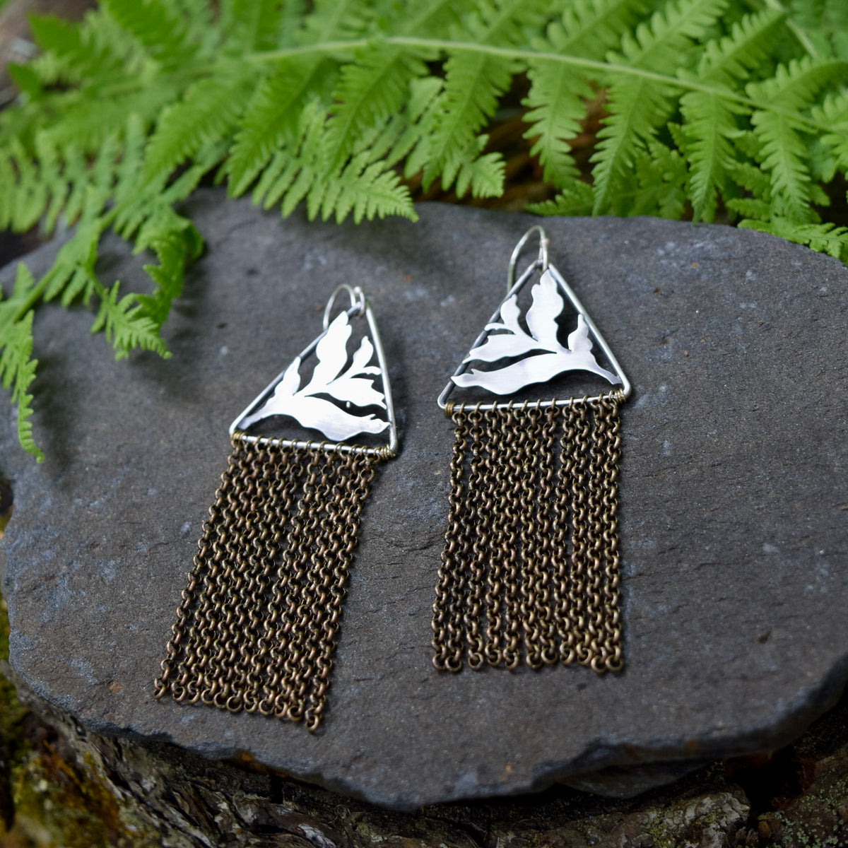 Fern Duster Earrings- Sterling Silver and Brass