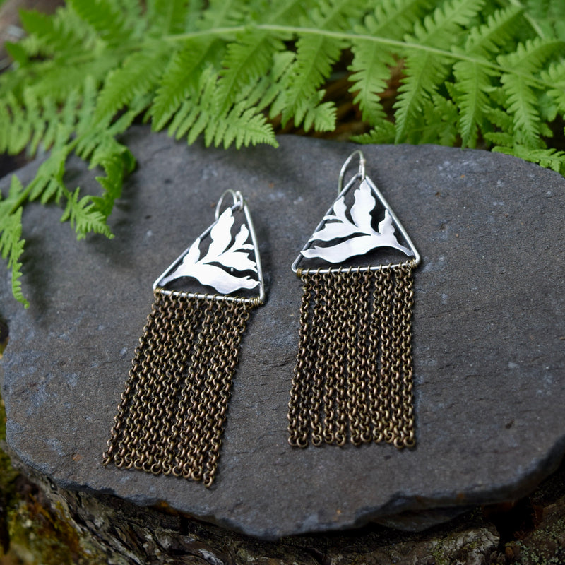 Fern Duster Earrings- Sterling Silver and Brass
