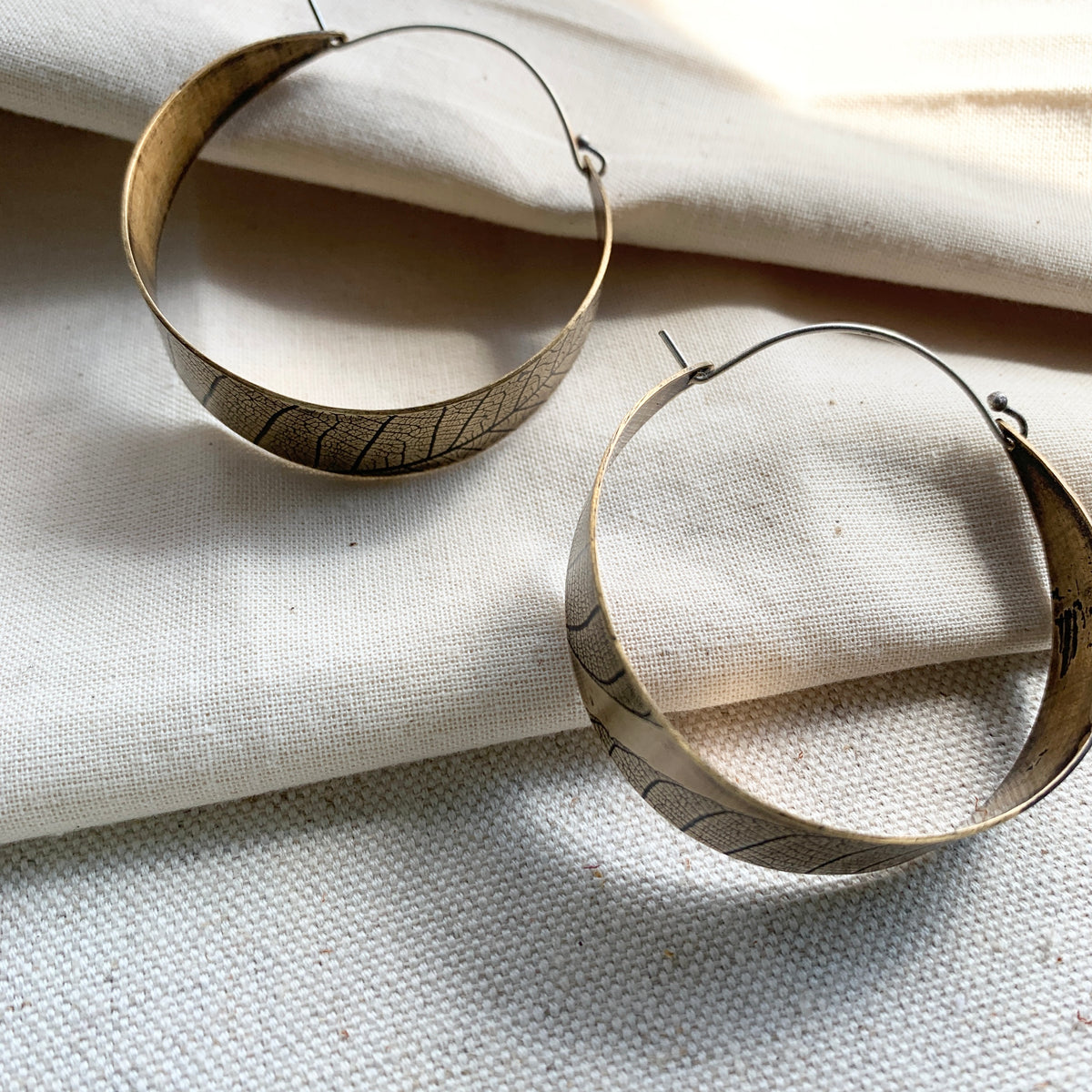 Leaf Hoops: Brass or Sterling Silver
