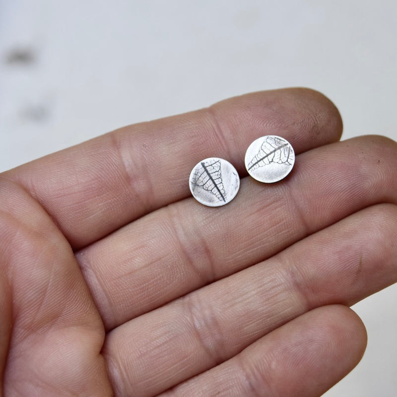 Leaf Impression Studs in Sterling Silver