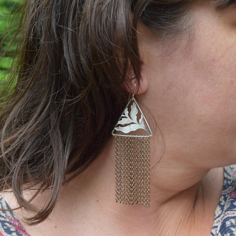 Fern Duster Earrings- Sterling Silver and Brass