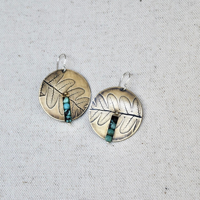 Centered Fern Earring: Brass or Sterling Silver