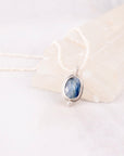 Blue Kyanite Necklace | Oval Gemstone Pendant | Rice Freshwater Pearls | One of a Kind | Handmade Sterling Silver