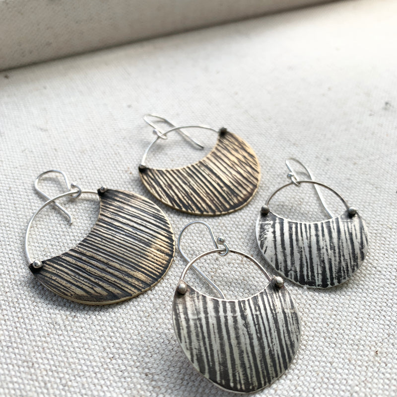 Woodland Crescent Earring: Sterling Silver or Brass