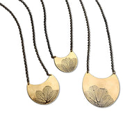 Pressed Hydrangea Crescent Necklace| Hydrangea Flower Impression Necklace| Botanical Impression Jewelry