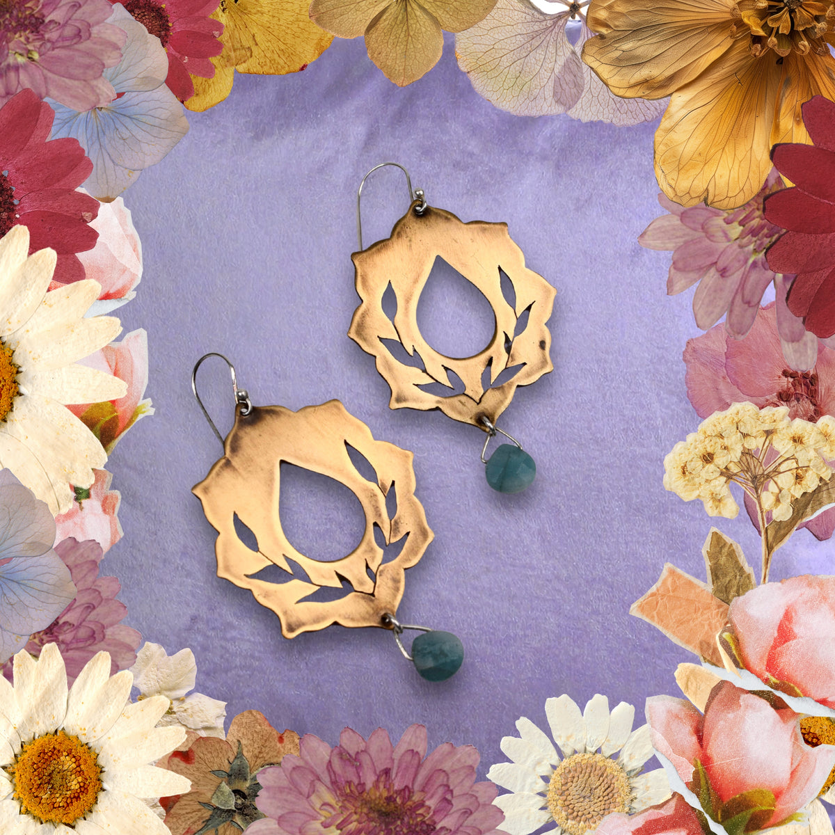 Ride With Me Earrings in Brass with Amazonite Drops