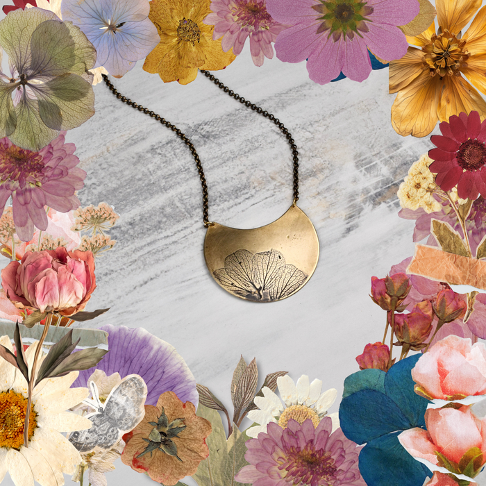 Hydrangea Bloom Crescent Necklace