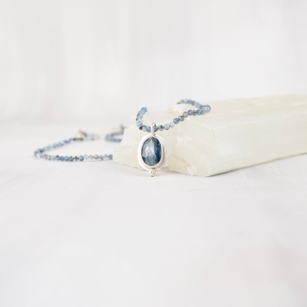3mm aquamarine beads strung on silk, 18 inch necklace with sterling silver toggle clasp