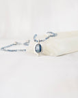 3mm aquamarine beads strung on silk, 18 inch necklace with sterling silver toggle clasp