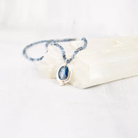 One-of-a-kind blue kyanite and aquamarine necklace with silk-strung beaded strand, handmade in Vermont