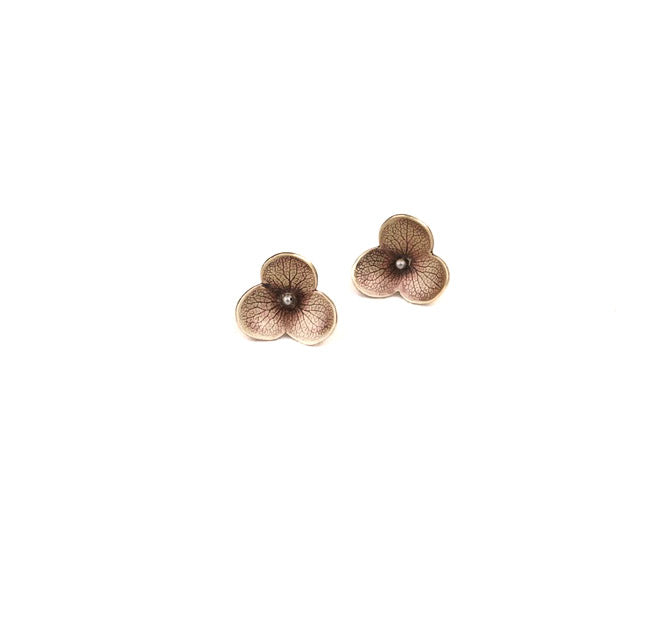 Hydrangea botanical stud earrings in jeweler's brass bloom with sterling silver ball center and sterling silver ear posts, handmade in Vermont

And let me know if you typically photograph your pieces from multiple angles — for example a flat lay, a close up detail shot, and an on-ear shot — because each angle can have its own slightly different alt text, which gives you even more keyword coverage!